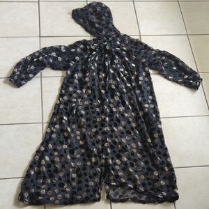 Black Hooded Maxi Dress with Metallic Polka Dots